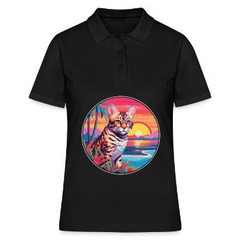 Rotluchs buntes Aquarell Karikatur Kawaii Tier - Frauen Polo Shirt - Schwarz - Vorne - Ailine (174cm)