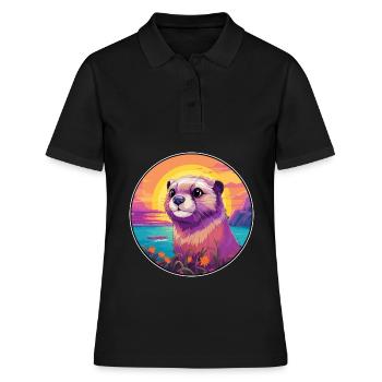 Gopher Colorful Watercolor Cartoon Kawaii Animal - Women's Polo Shirt - black - Front - Ailine (174cm)