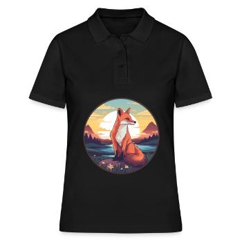 Renard érudit coloré aquarelle dessin animé kawaii animal de compagnie - Polo Femme - noir - Devant - Ailine (174cm)
