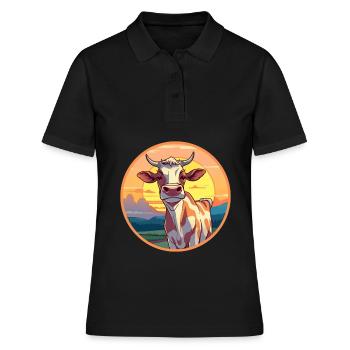 Vache Aquarelle Colorée Dessin Animé Kawaii Animal - Polo Femme - noir - Devant - Ailine (174cm)