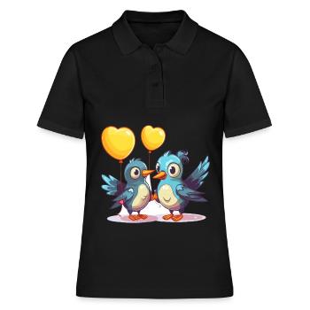 Jay Birds Kawaii Cartoon Haustier spielt mit Luftballons - Frauen Polo Shirt - Schwarz - Vorne - Ailine (174cm)