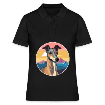 Chien lévrier polonais race Cartoon Kawaii Watercol - Polo Femme - noir - Devant - Ailine (174cm)