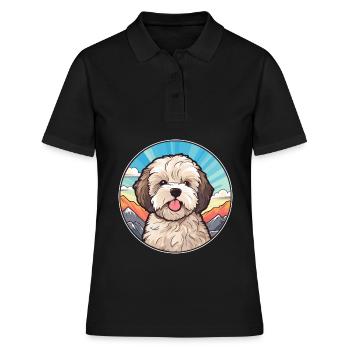 Shih Poo Hunderasse Cartoon Kawaii Aquarell - Frauen Polo Shirt - Schwarz - Vorne - Ailine (174cm)