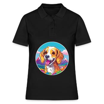 Cao de Castro Laboreiro Hunderasse Cartoon Kawaii W - Frauen Polo Shirt - Schwarz - Vorne - Ailine (174cm)