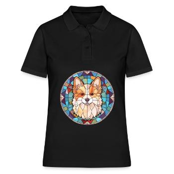 Spitz nordique chien race vitrail coloré Wate - Polo Femme - noir - Devant - Ailine (174cm)