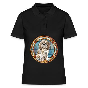 Tibetische Kyi Apso Hunderasse Buntglas Bunt - Frauen Polo Shirt - Schwarz - Vorne - Ailine (174cm)