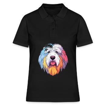 Vieux chien de berger anglais chien race aquarelle dessin animé - Polo Femme - noir - Devant - Ailine (174cm)