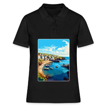 Port Issac, England, Vereinigtes Königreich, Reiseposter, Souvenir, WPA - Frauen Polo Shirt - Schwarz - Vorne - Ailine (174cm)
