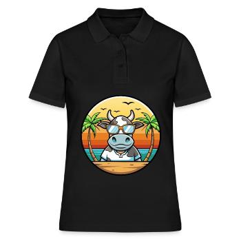 Kuh Lustige Cartoon Sommer Strand Sonnenbrille Aufkleber - Frauen Polo Shirt - Schwarz - Vorne - Ailine (174cm)