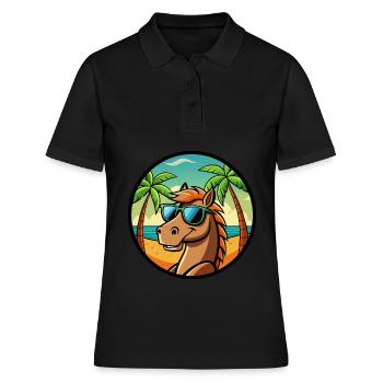 Pferd Lustig Cartoon Sommer Strand Sonnenbrille Cool - Frauen Polo Shirt - Schwarz - Vorne - Ailine (174cm)