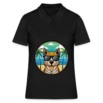 Cao De Castro Laboreiro Hunderasse Cartoon Strand - Frauen Polo Shirt - Schwarz - Vorne - Ailine (174cm)