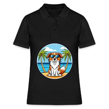 Nederlandse Kooikerhondje Hunderasse Cartoon Strand - Frauen Polo Shirt - Schwarz - Vorne - Ailine (174cm)