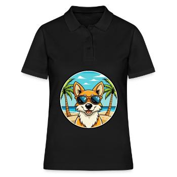 Neuguinea Singende Hunderasse Cartoon Sonnenbrille - Frauen Polo Shirt - Schwarz - Vorne - Ailine (174cm)