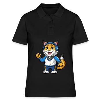 Luchs Lustige Zeichentrickfigur Kopfhörermusik - Frauen Polo Shirt - Schwarz - Vorne - Ailine (174cm)