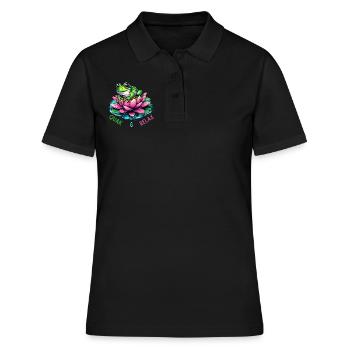 Quak & Relax witziges Frosch Design - Frauen Polo Shirt - Schwarz - Vorne - Ailine (174cm)