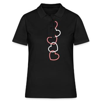 Fünf Herzen als Kette verbunden - Frauen Polo Shirt - Schwarz - Vorne - Ailine (174cm)