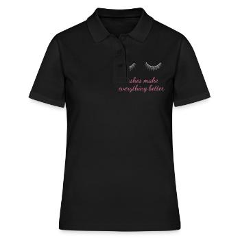 Lashes Make Everything Better Make Up Kosmetiker - Frauen Polo Shirt - Schwarz - Vorne - Ailine (174cm)