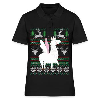 Llama Ugly Christmas Alpaca Unicorn Christmas - Women's Polo Shirt - black - Front - Ailine (174cm)