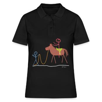 Reitlehrer Strichmännchen, Reitsport Pferd Arbeit - Frauen Polo Shirt - Schwarz - Vorne - Ailine (174cm)