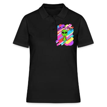 Give Me Space Colorful T-shirt Design Aliens UFO - Frauen Polo Shirt - Schwarz - Vorne - Ailine (174cm)