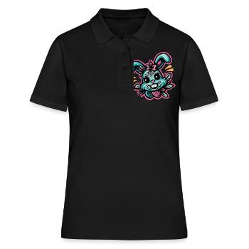 Freaky Bunny - Hase in Neon - Frauen Polo Shirt - Schwarz - Vorne - Ailine (174cm)