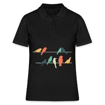 Bunte Vögel auf Drähten sitzend Niedlich Vogel - Frauen Polo Shirt - Schwarz - Vorne - Ailine (174cm)