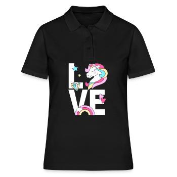 Süsses Einhorn mit Regenbogen cute Unicorn - Frauen Polo Shirt - Schwarz - Vorne - Ailine (174cm)