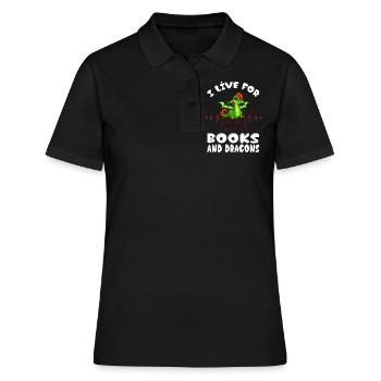 Je vis pour les livres et les dragons Heartbeat Library - Polo Femme - noir - Devant - Ailine (174cm)