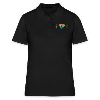 LGBTQ Regenbogen Herzschlag Weiblich Frau Pride - Frauen Polo Shirt - Schwarz - Vorne - Ailine (174cm)