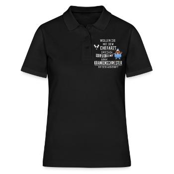 WOLLEN SIE MIT DEM CHEFARZT SPRECHEN - Frauen Polo Shirt - Schwarz - Vorne - Ailine (174cm)