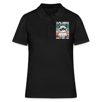 Drôle de chat grincheux - Je ne t’aime pas cynique - Polo Femme - noir - Devant - Ailine (174cm)