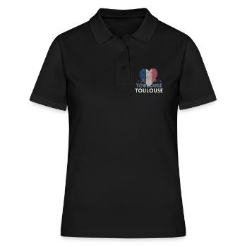 Badge retro, Toulouse France est ma ville natale - Polo Femme - noir - Devant - Ailine (174cm)