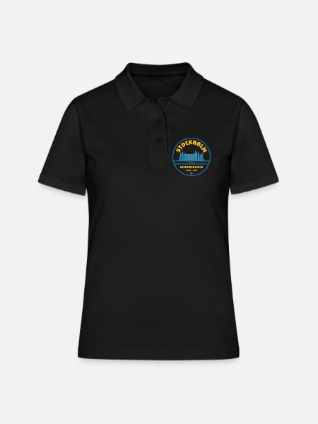 Stockholm Skyline Abzeichen Blau Gelb - Frauen Polo Shirt - Schwarz