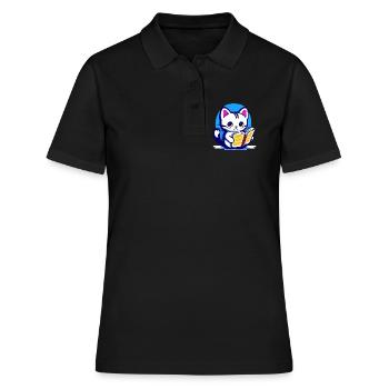 Katze liest ein Buch - Frauen Polo Shirt - Schwarz - Vorne - Ailine (174cm)