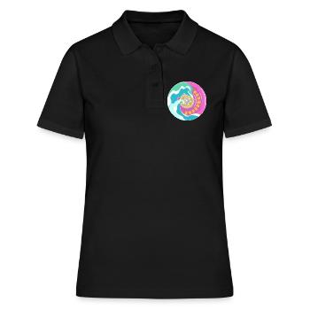 Motif surfskate en rose jaune avec des vagues - Polo Femme - noir - Devant - Ailine (174cm)