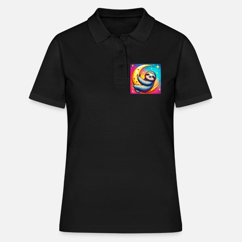 Sloth sleeps on the Moon - Women's Polo Shirt - black
