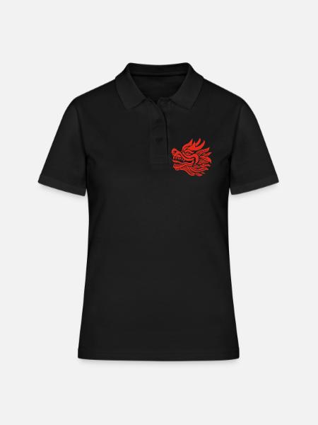 Chinesischer Drachenkopf (Rot) - Frauen Polo Shirt - Schwarz