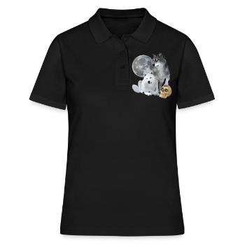 Loups, blancs, gris, lune, crâne - Polo Femme - noir - Devant - Ailine (174cm)