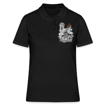 Wölfe auf Felsen mit Adler und Mond - Frauen Polo Shirt - Schwarz - Vorne - Ailine (174cm)