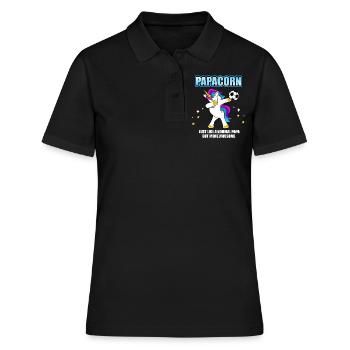 Papacorn - Papa Einhorn Fußball Dabbing Unicorn - Frauen Polo Shirt - Schwarz - Vorne - Ailine (174cm)