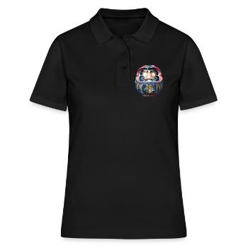 Bunter Daruma mit Blumenmuster Origami Daruma - Frauen Polo Shirt - Schwarz - Vorne - Ailine (174cm)