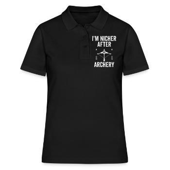 Bogenschütze Bowhunter Ich bin Nicher hinter dem Ziel des Bogenschießens her - Frauen Polo Shirt - Schwarz - Vorne - Ailine (174cm)