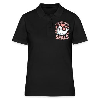 Sceau disant sceau drôle phoque du Groenland cadeau - Polo Femme - noir - Devant - Ailine (174cm)