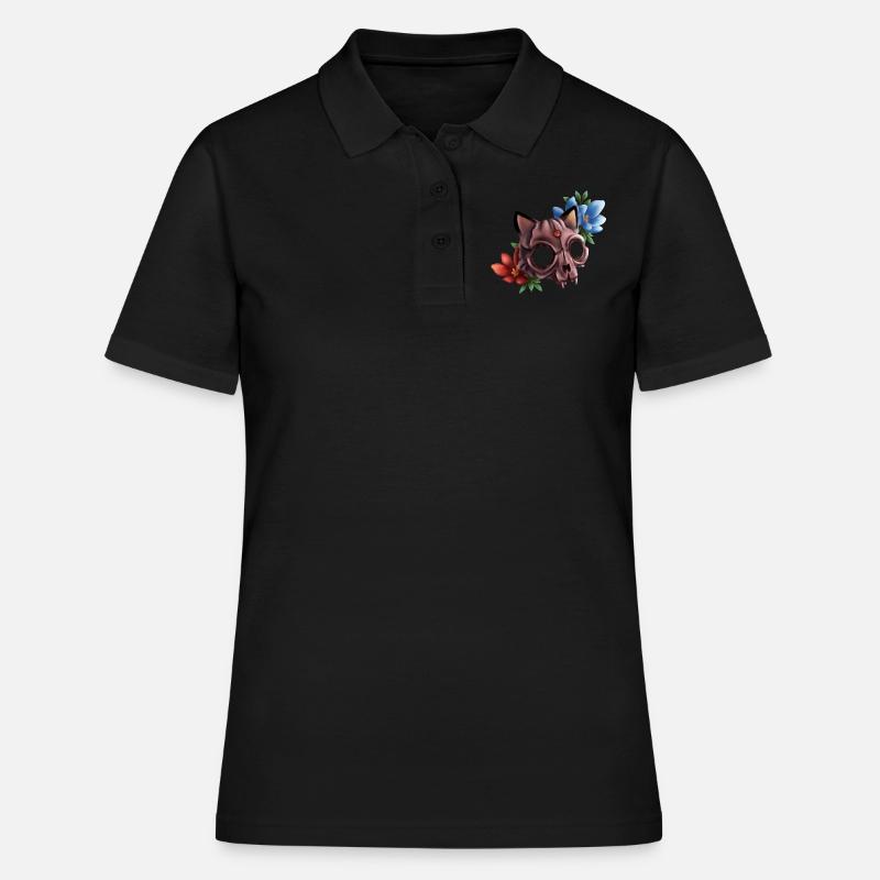crâne de chat avec des fleurs - Polo Femme - noir