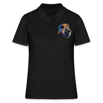 Löwe Kunst Geschenk Kunstwerk Tier Tiermotiv - Frauen Polo Shirt - Schwarz - Vorne - Ailine (174cm)
