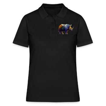 Nashorn Bunt Polygon Afrika Geschenk Zoo Tier - Frauen Polo Shirt - Schwarz - Vorne - Ailine (174cm)