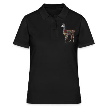 Alpaca Animal Art Graphic Motif Funny Llama - Women's Polo Shirt - black - Front - Ailine (174cm)