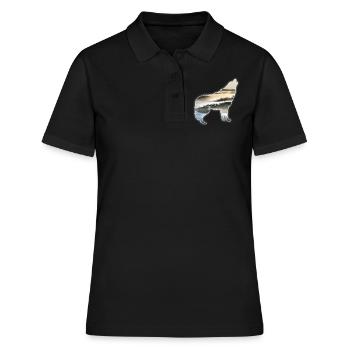 Wolf Landschaft Berge Nebel Geschenk - Frauen Polo Shirt - Schwarz - Vorne - Ailine (174cm)