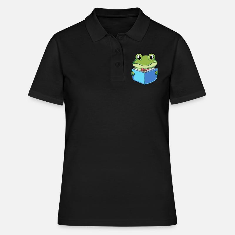Frog Reading Book - Women's Polo Shirt - black