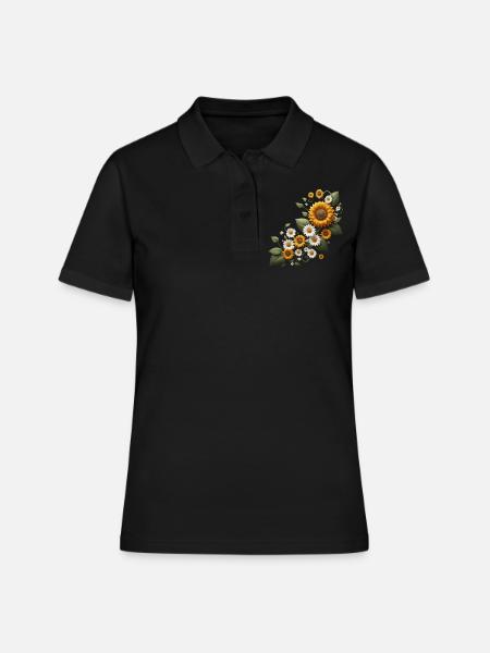 Sonnenblumenranke Margeriten Sonnenblume floral - Frauen Polo Shirt - Schwarz